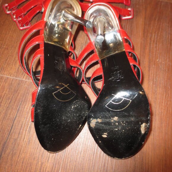 KARL LAGERFELD Red Made in Italy Triple Ankle Strap Heels - Picture 9 of 9